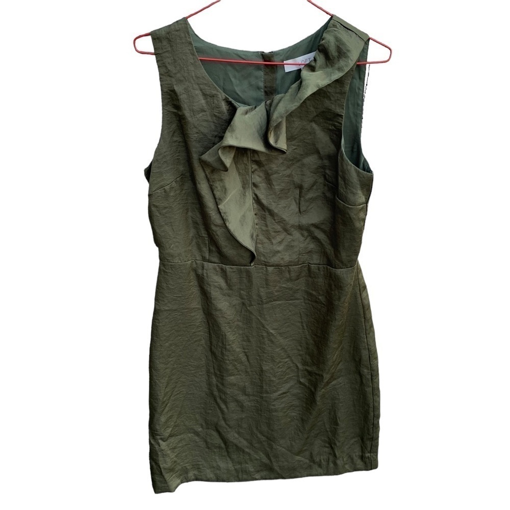 LOFT Olive Green Sleeveless Ruffle Sheath Dress